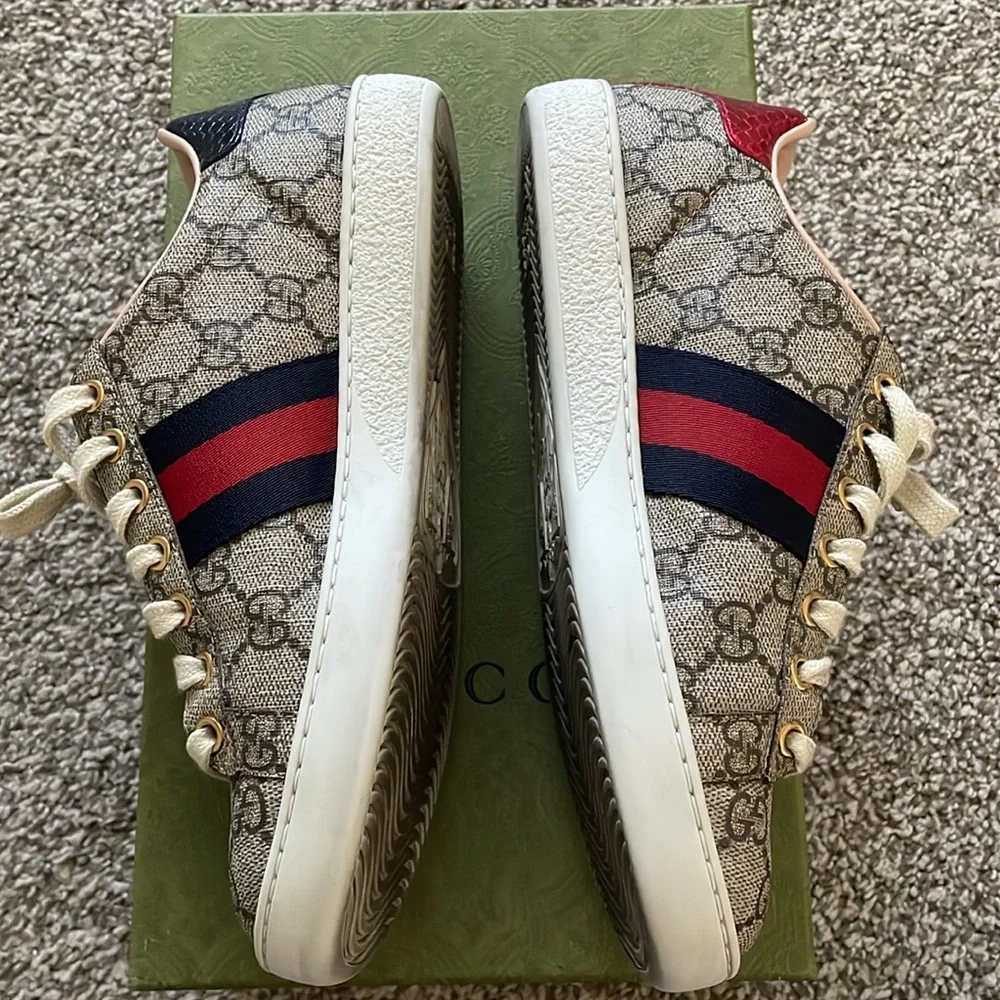 Size 37  Women's - Ace Gucci-GG Supreme Beige/Ebony/Blue/Red - Picture 3 of 9